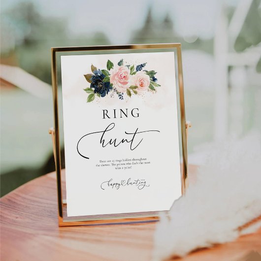 Table SIGNE DE CHASSE À Bague Fleurie Marine & Blush