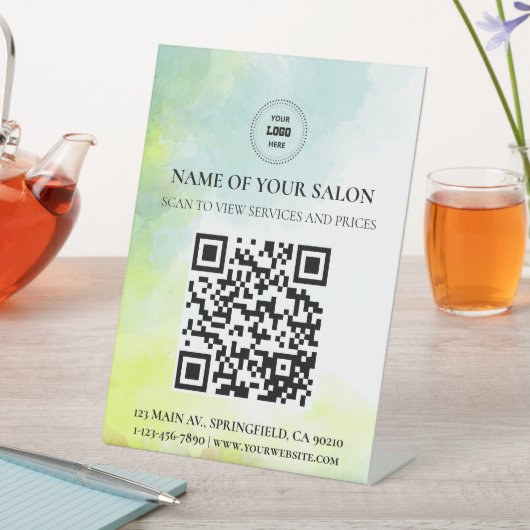 Table Signe des services de salons de code QR à aquarell (In SItu)