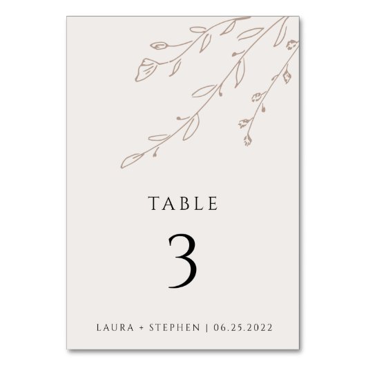 Table Simple Neutre Floral Beige Editable Numéro de tabl (Par défaut)