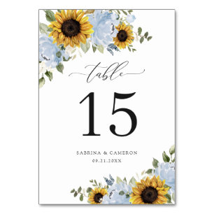 Table Sunflower Dusty Blue Floral Élégant numéro de tabl