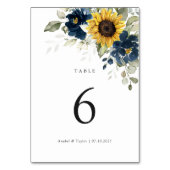 Table Sunflower Marine Blue Floral Mariage Numéro de tab (Dos)