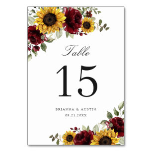 Table Sunflowers Bourgogne Floral Rouge Russe Numéro de