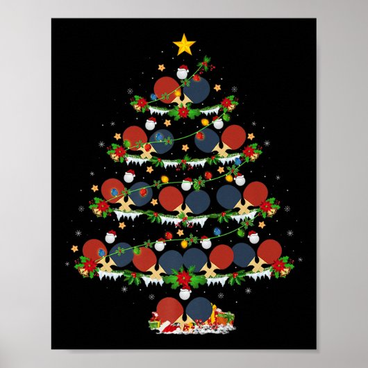 Table Tennis Christmas Tree Lights Srts Player Xma Poster (Voorkant)