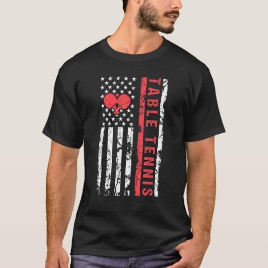 Table Tennis Cool American Flag Paddle T-shirt (Voorkant)