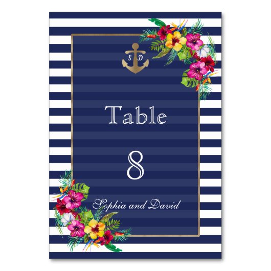 Table Tropical Floral Luau Navy Stripes Numéro de tablea (Par défaut)