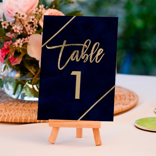 Table Typographie or marine bleu aquarelle numéro de tab