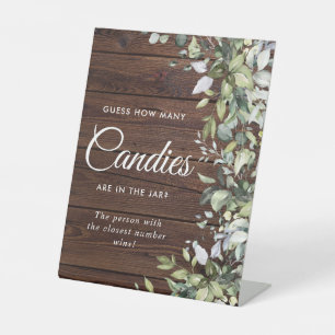 Table Vert Floral Bois rustique Combien de bonbons Signe