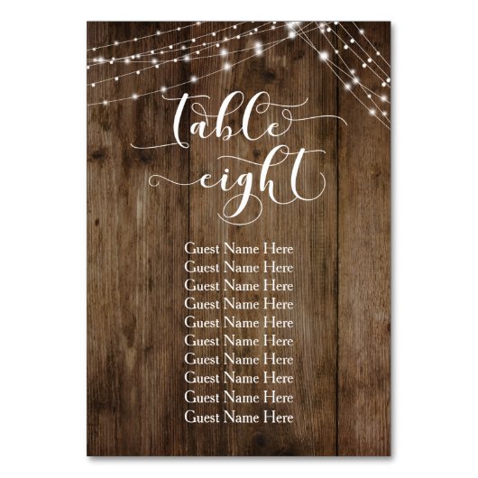 Table Wood & Lights Huit avec carte de nom d'invit (Dos)