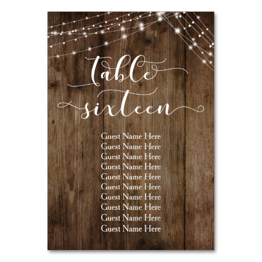 Table Wood & Lights Seize avec carte de nom d'invi (Par défaut)