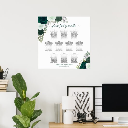 Tableau 10 Émeraude Vert Rose Mariage Siège (Bureau à domicile)