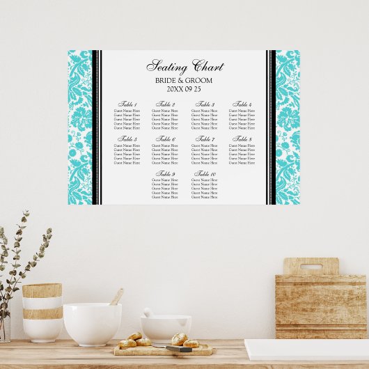 Tableau 10 Tables Aqua Black Damask (Cuisine)