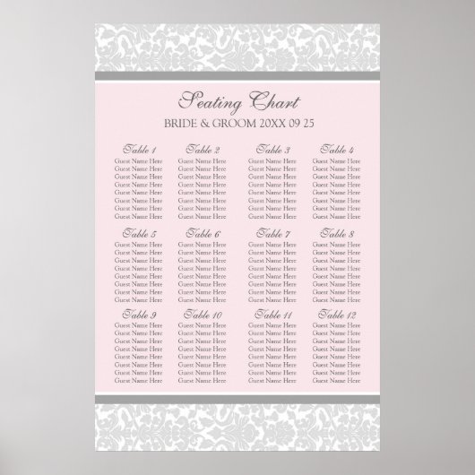 Tableau 12 Tableaux 96 Invités Gris rose Damas (Devant)