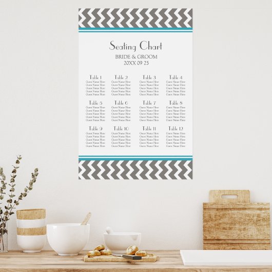 Tableau 12 Tables Turquoise Gris Chevron (Cuisine)