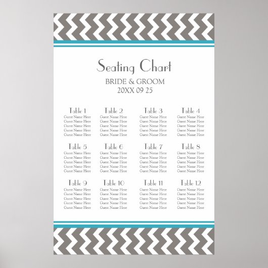 Tableau 12 Tables Turquoise Gris Chevron (Devant)