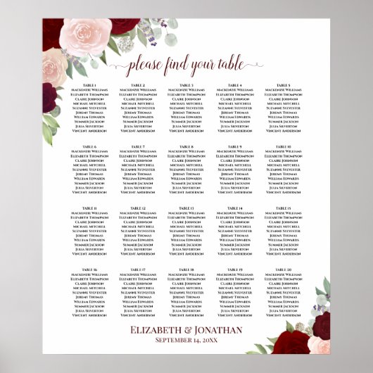 Tableau 20 Mariage floral rouge et rose (Devant)
