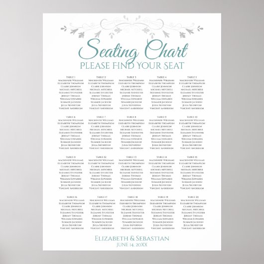 Tableau 20 Plat simple Turquoise et gris Mariage (Devant)