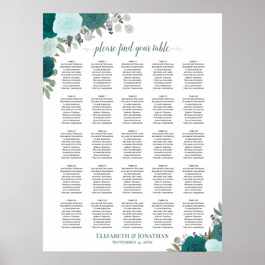 Tableau 25 Tableau Turquoise Boho Floral Mariage S (Devant)