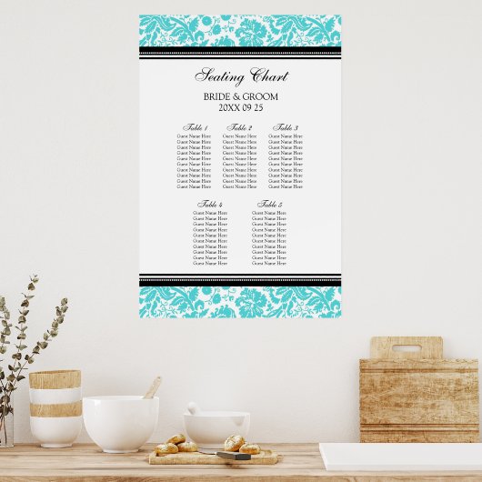 Tableau 5 Tables Aqua Black Damask (Cuisine)