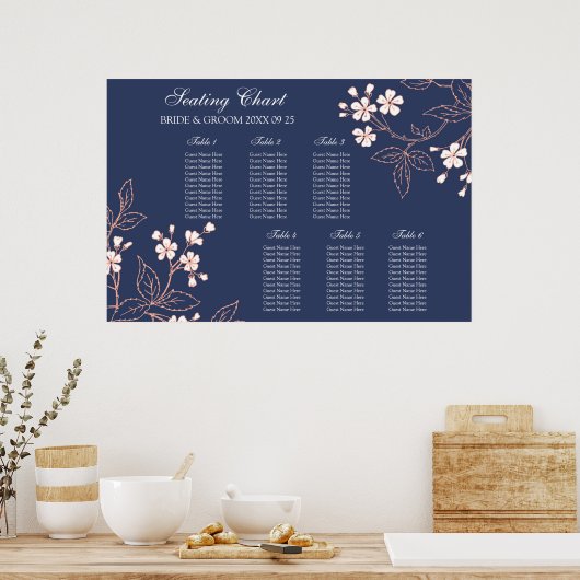 Tableau 6 Tableaux Corail Bleu Floral (Cuisine)