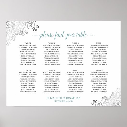 Tableau 8 Blanc et Turquoise Frilly Mariage Siège (Devant)