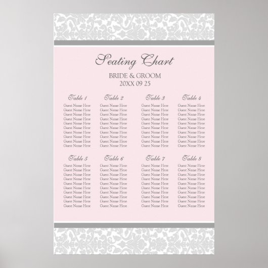 Tableau 8 Tableaux Gris rose Damas (Devant)