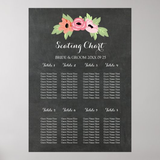 Tableau 8 Tableaux Tableau noir Pink Floral (Devant)