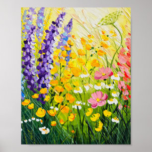 Tableau à l'huile de prairie de fleurs sauvages ba