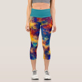 Tableau Abstrait Bleu Jaune Rouge Capri Leggings (Recto)
