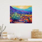 Tableau Abstrait de cactus colorés du désert (Cuisine)