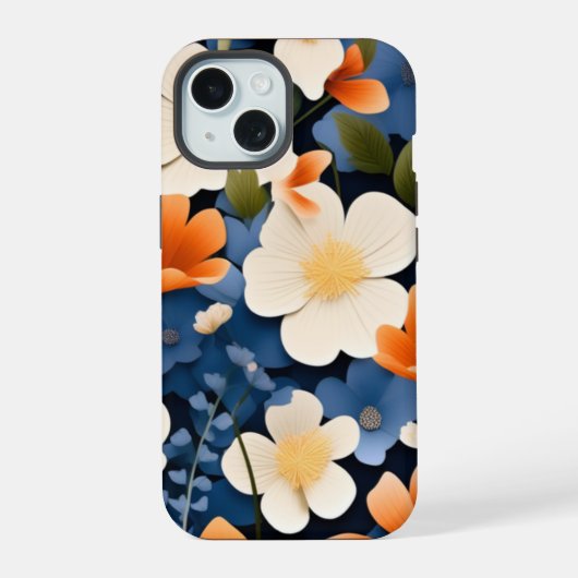 Tableau Abstrait de fleurs orange et bleues. (Verso)