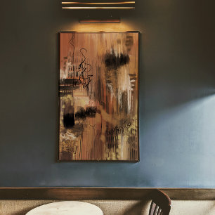 Tableau abstrait original imprimé brun foncé