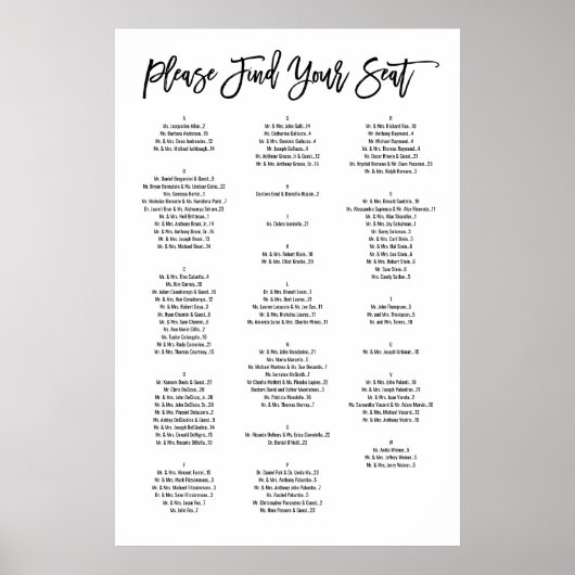 Tableau alphabétique de siège à main chic (Devant)