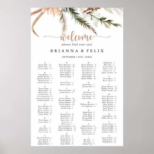 Tableau alphabétique du Mariage floral Boho (Devant)