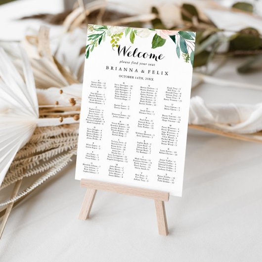 Tableau alphabétique floral vert simple