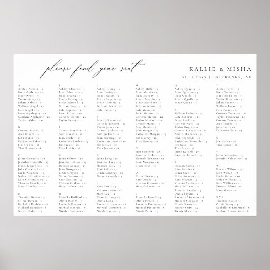 Tableau alphabétique minimaliste Mariage (Devant)