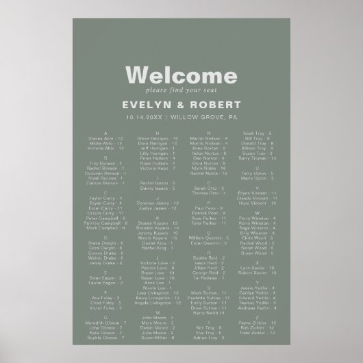 Tableau alphabétique minimaliste vert (Devant)