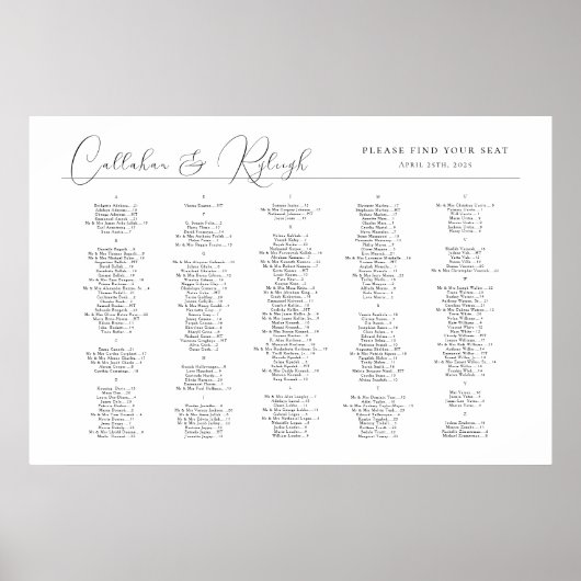 Tableau alphabétique moderne des sièges mariages (Devant)