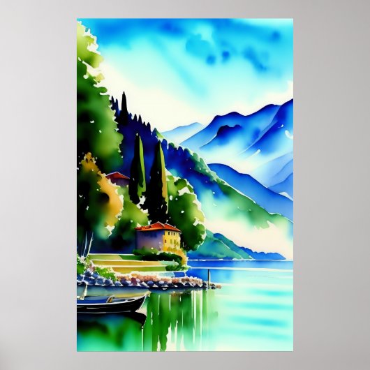 Tableau aquarelle du lac de Côme (Lago di Como) (Devant)