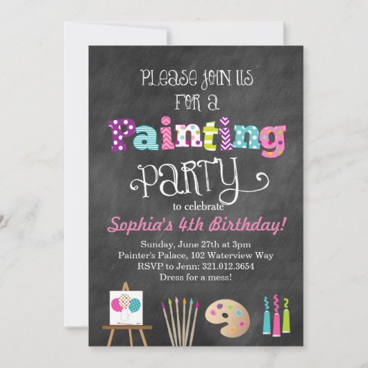 Tableau Art Party Chalkboard Style Invitation (Devant)