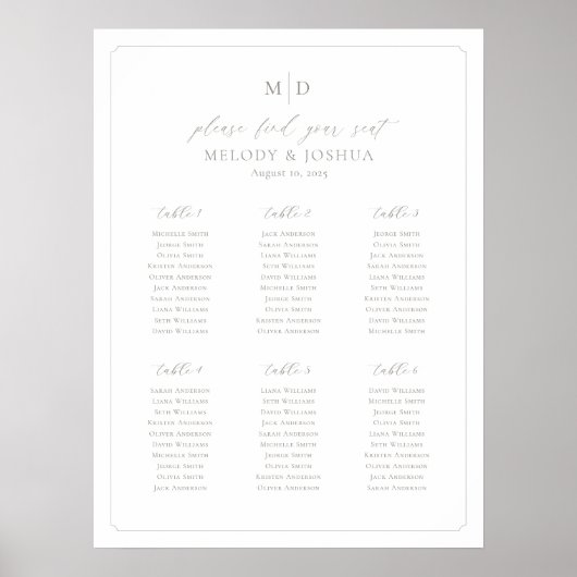 Tableau d'assise pour 6 tables Monogram Border (Devant)