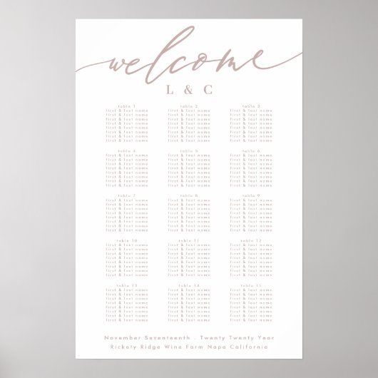 Tableau de bienvenue du Mariage rose foncé (Devant)