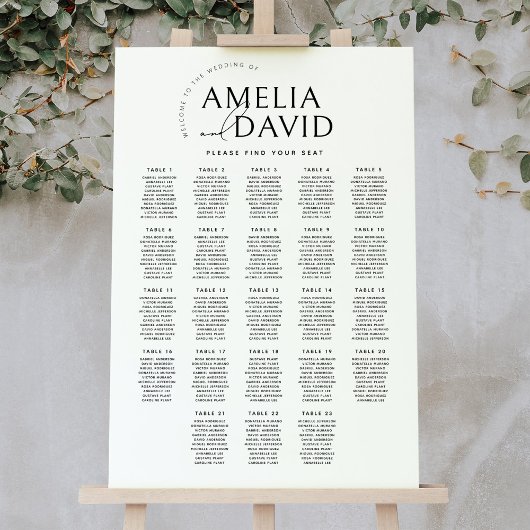 Tableau de bienvenue moderne pour 23 tables