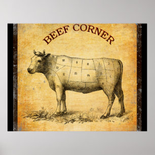 Tableau de boeuf vintage avec coupes numérotées