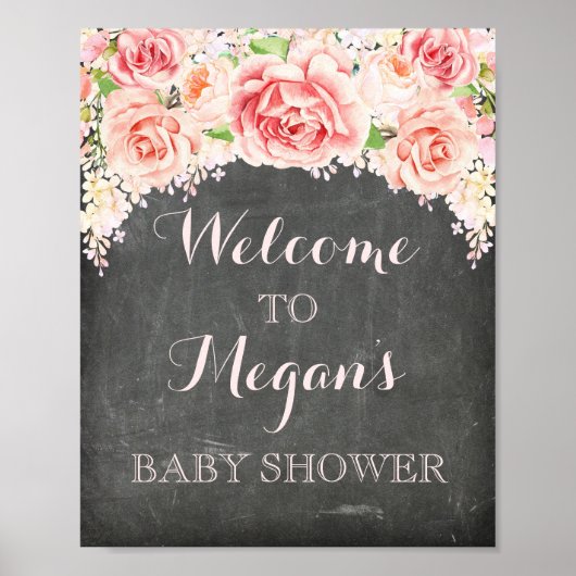 Tableau de bord baby shower rose Aquarelle Fleurs (Devant)
