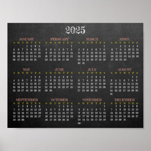 Tableau de bord Design Calendrier 2025 Poster (Devant)
