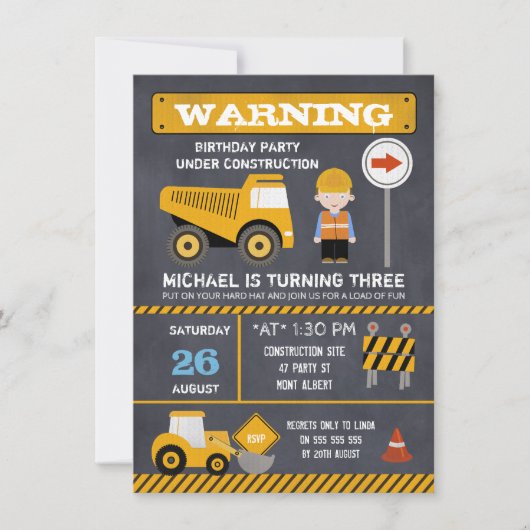 Tableau de bord en construction Invitation d'anniv (Devant)