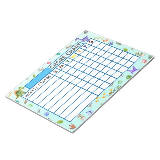 Tableau de corvée hebdomadaire Dinosaur Bloc-notes (Incliné)