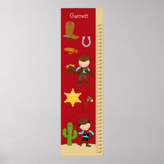 Tableau de croissance pour enfants - Cowboy (Devant)
