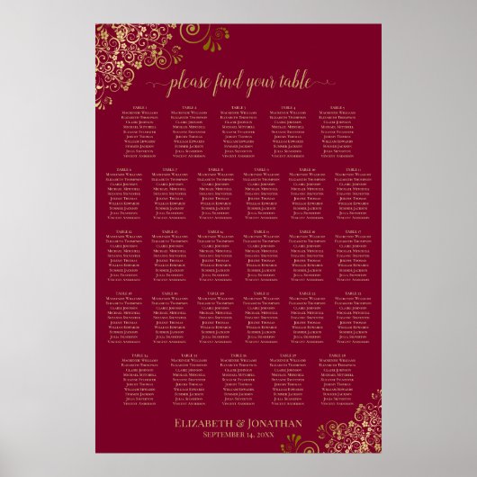 Tableau de disposition de 28 tables Bourgogne avec (Devant)