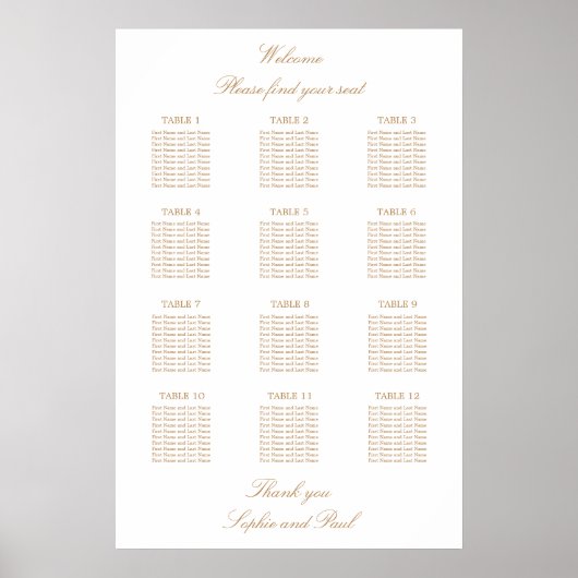 Tableau de disposition de mariage à 12 tables en b (Devant)
